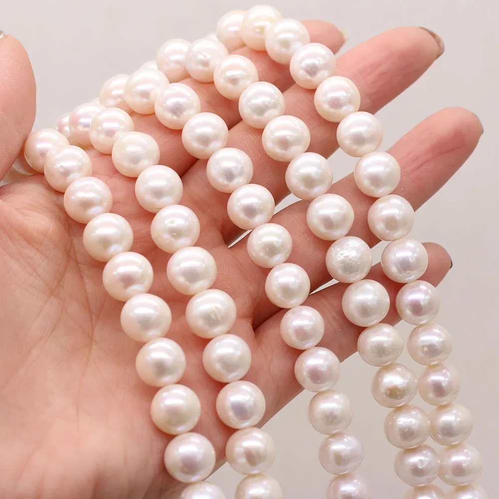 Grade AAA High-quality Pearl Beads 100% Natural Freshwater White Round 10-11mm Bead Jewelry Making DIY Necklace Earring 36CM