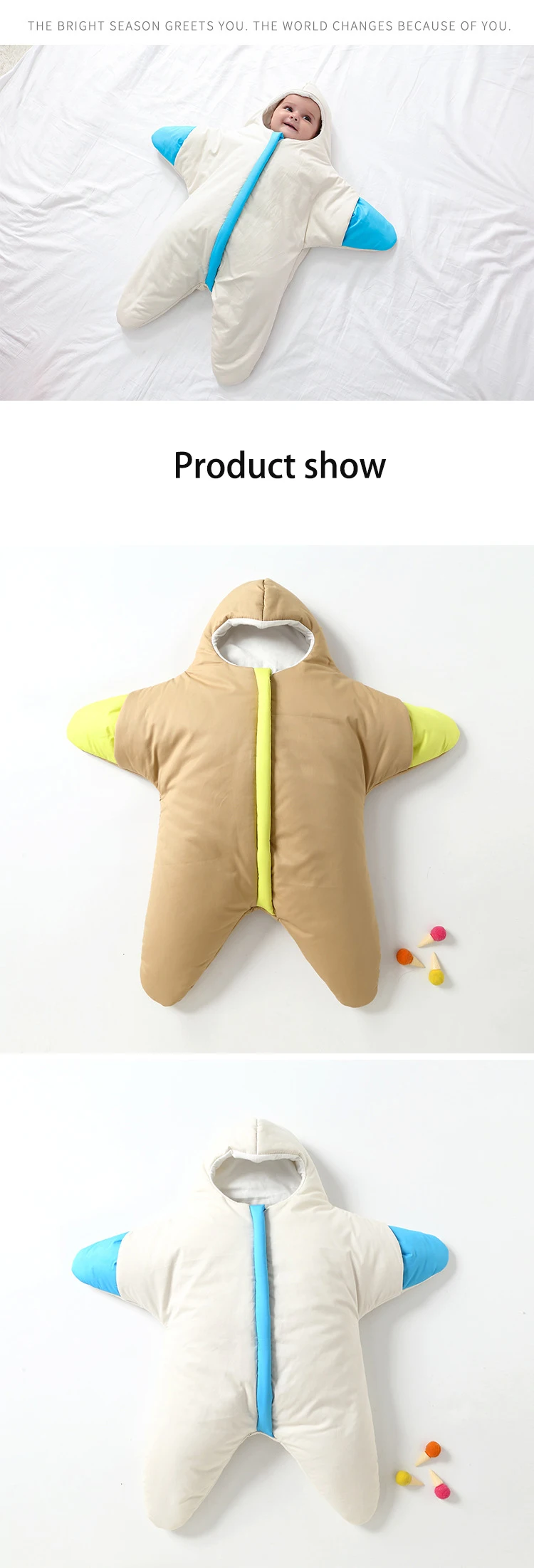 Saco de dormir de estrella de mar para bebé, Manta de algodón, aislamiento grueso, edredones antipatadas, ropa infantil, 0-6M, Otoño e Invierno