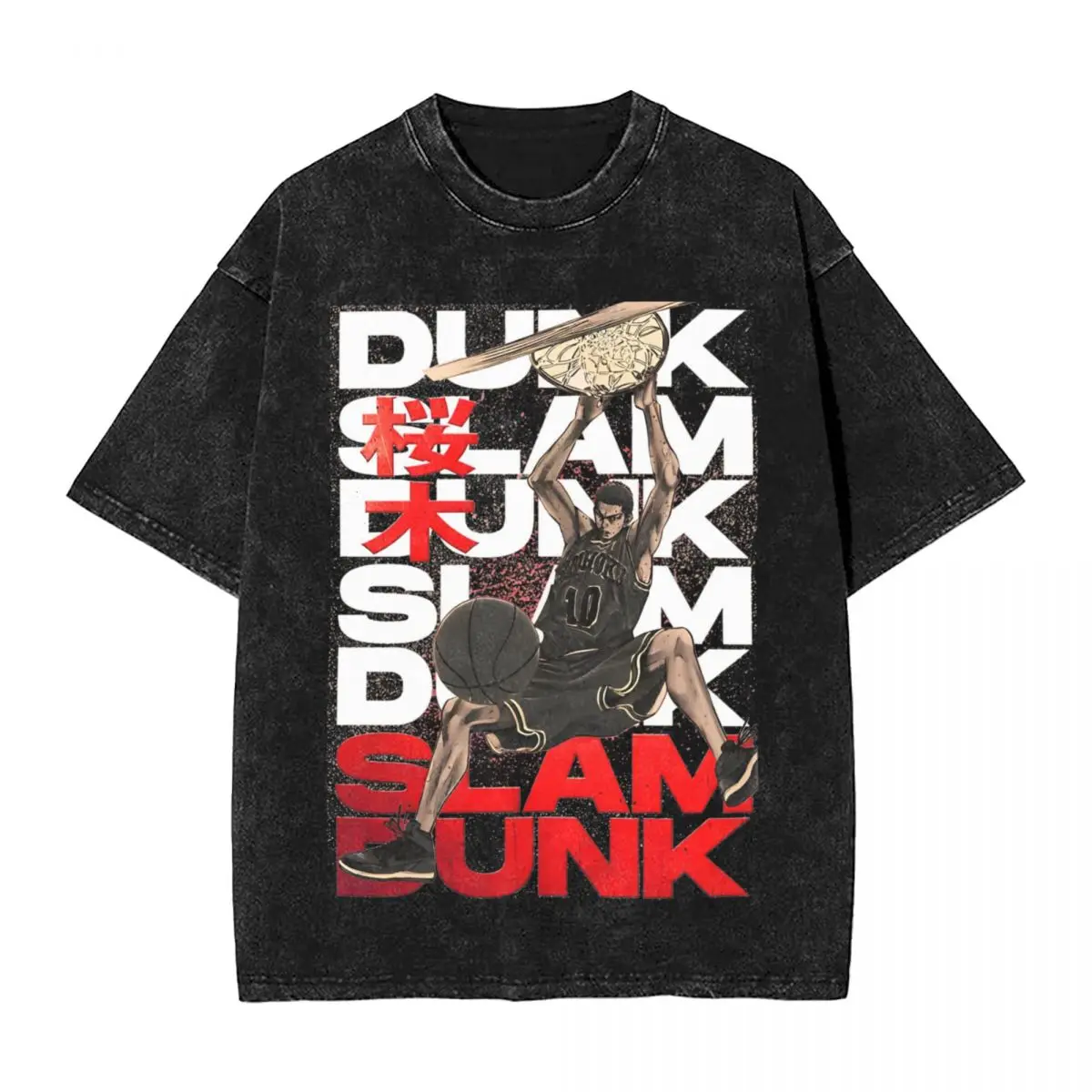 Sakuragi Slam Dunk Washed T Shirts Streetwear Hip Hop Vintage T-Shirts Tees Men Women Cotton High Street Summer