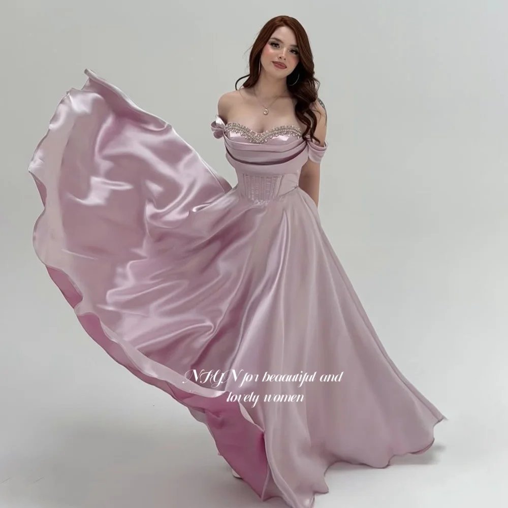 

NFYN Off Shoulder Evening Dress with Beads Lace Up Back Prom Dress Party Dress for Women مناسبة رسمية Customized