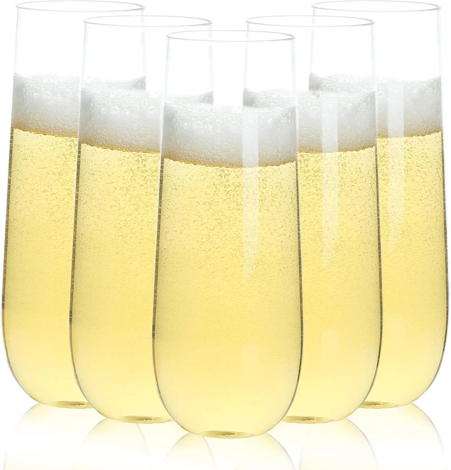 

48-Pack 9 oz Stemless Plastic Champagne Flutes, Clear Disposable Toasting Glasses, Shatterproof & BPA-Free for Party, Wedding, G