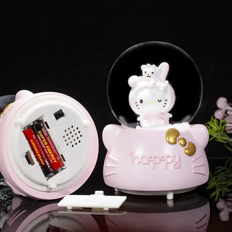 Sanrio Hello Kitty Animation Peripherals Snow Music Box Crystal Ball Desktop Model Ornaments Children Birthday Gifts