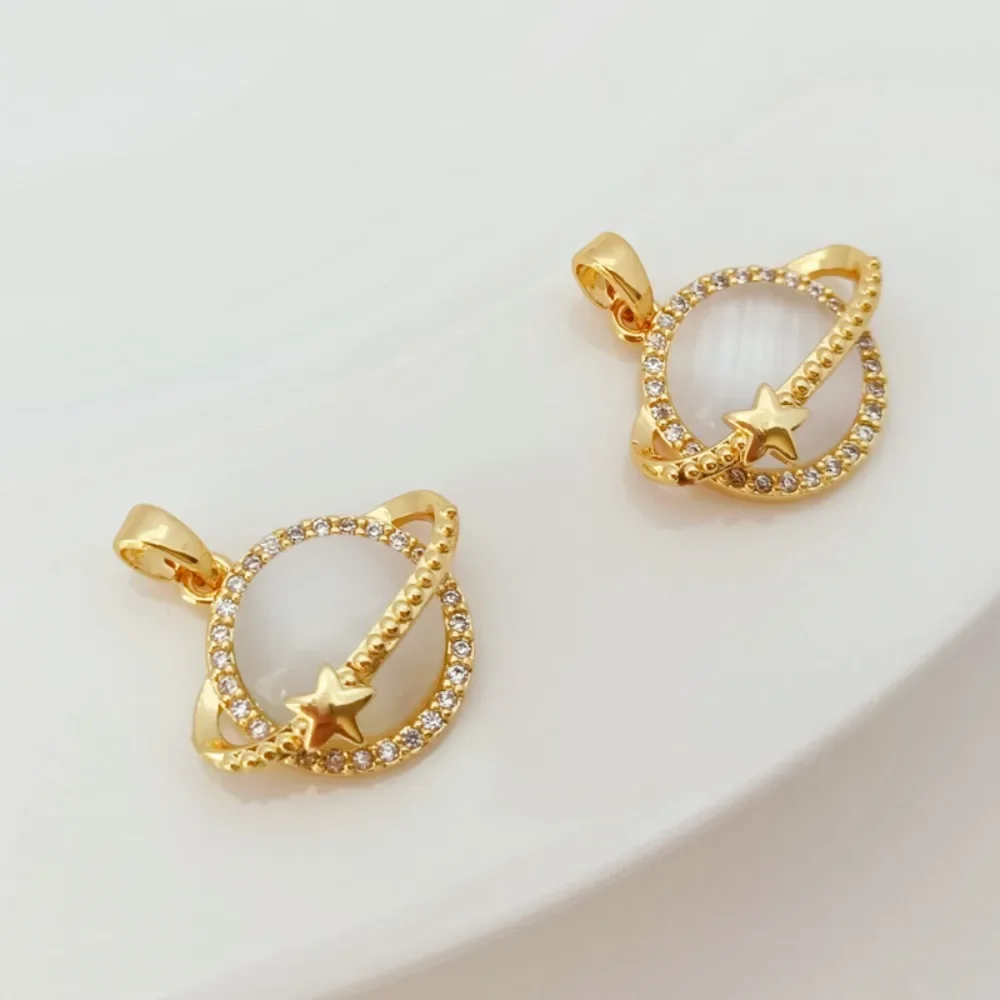 

A 14K Copper-plated Real Gold Bracelet with Gold Inlaid Zircon Cat's Eye Planet Pendant Necklace, DIY Handmade Accessory