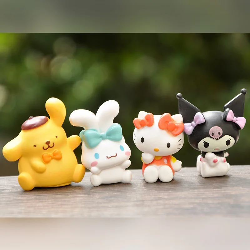 6pcs Sanrio Figures Toys Kawaii Anime Cinnamoroll Kurumi Pompompurin Model Doll Decorative Ornament Children Birthday Gift