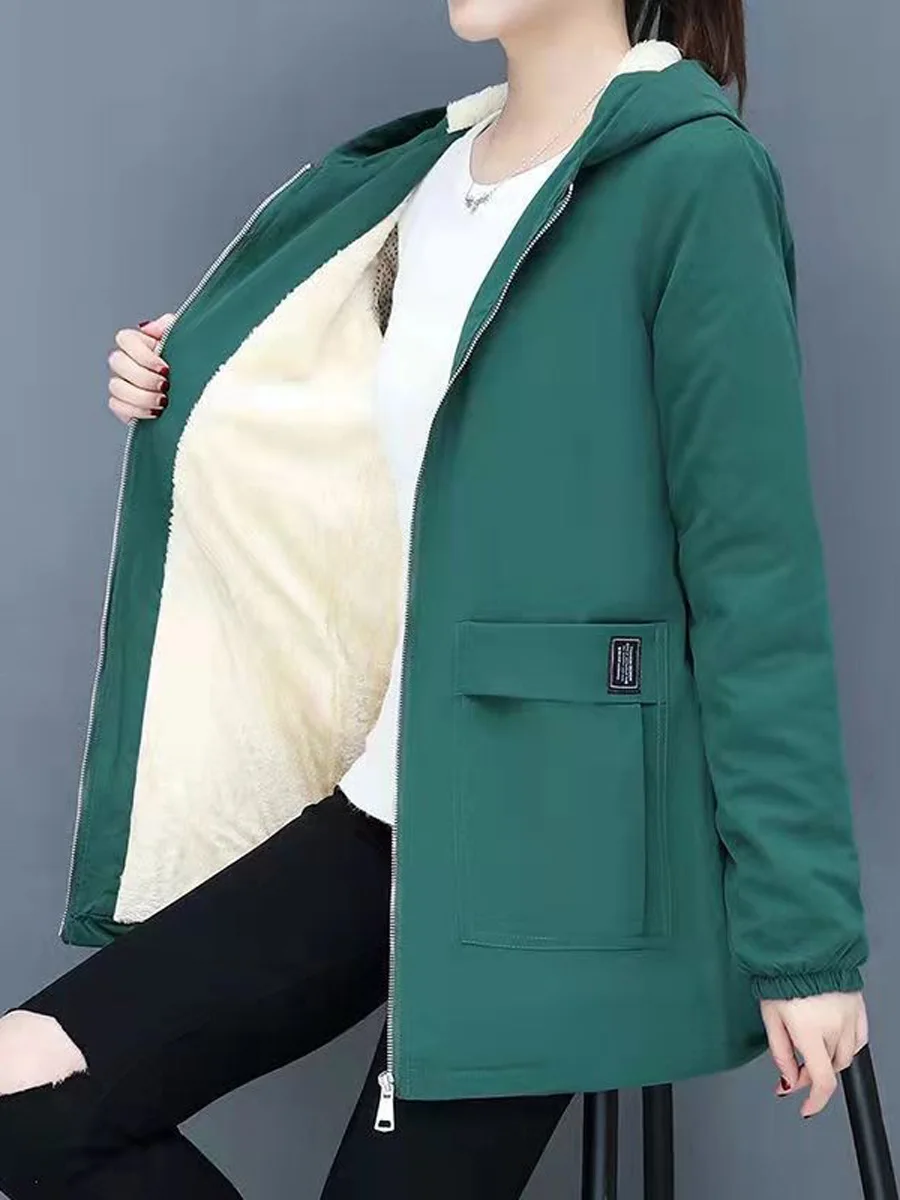 

Lamb Velvet Jacket Women's Thickened Fleece 2024 Autumn Winter Style Casual Long Sleeve Zipper Closure Mid-Length Coat
