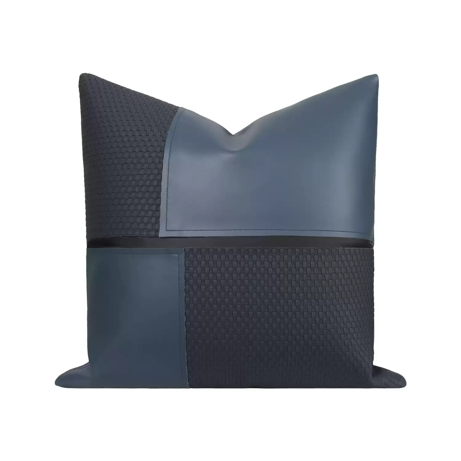RUIYI Modern Luxury PU Leather Woven Patchwork Throw Pillow Cover Blue Decorative Cushion 45 x 45 CM for Sofa Living Room Hotels