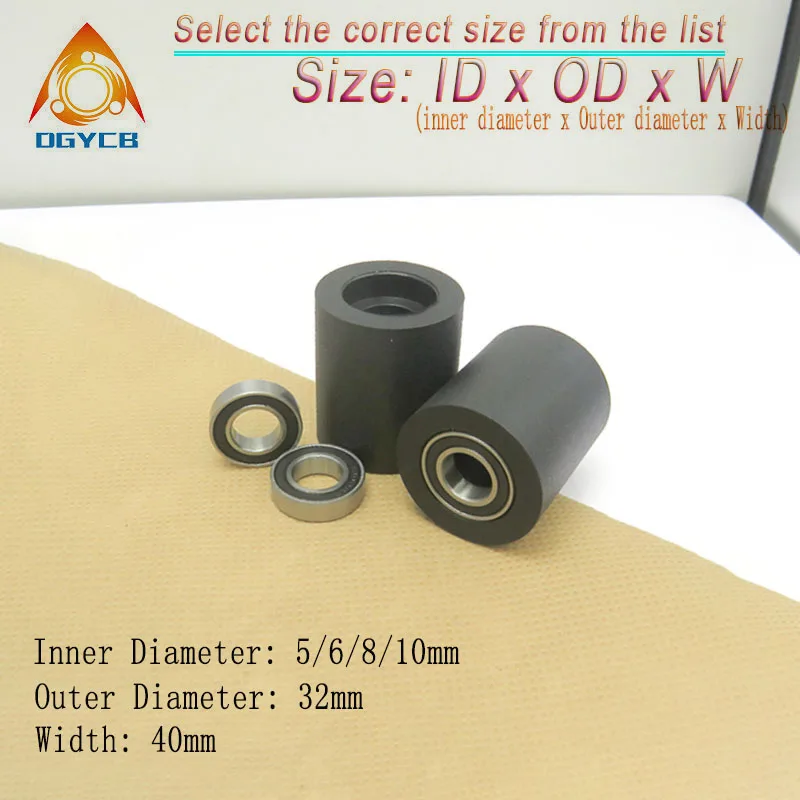 

1pcs OD 32mm Rubber Coated Bearing Pulley 10x32x40 PUT680032-40 PU Silent Roller 32mm Double Bearing Polyurethane Wheel 10*32*40