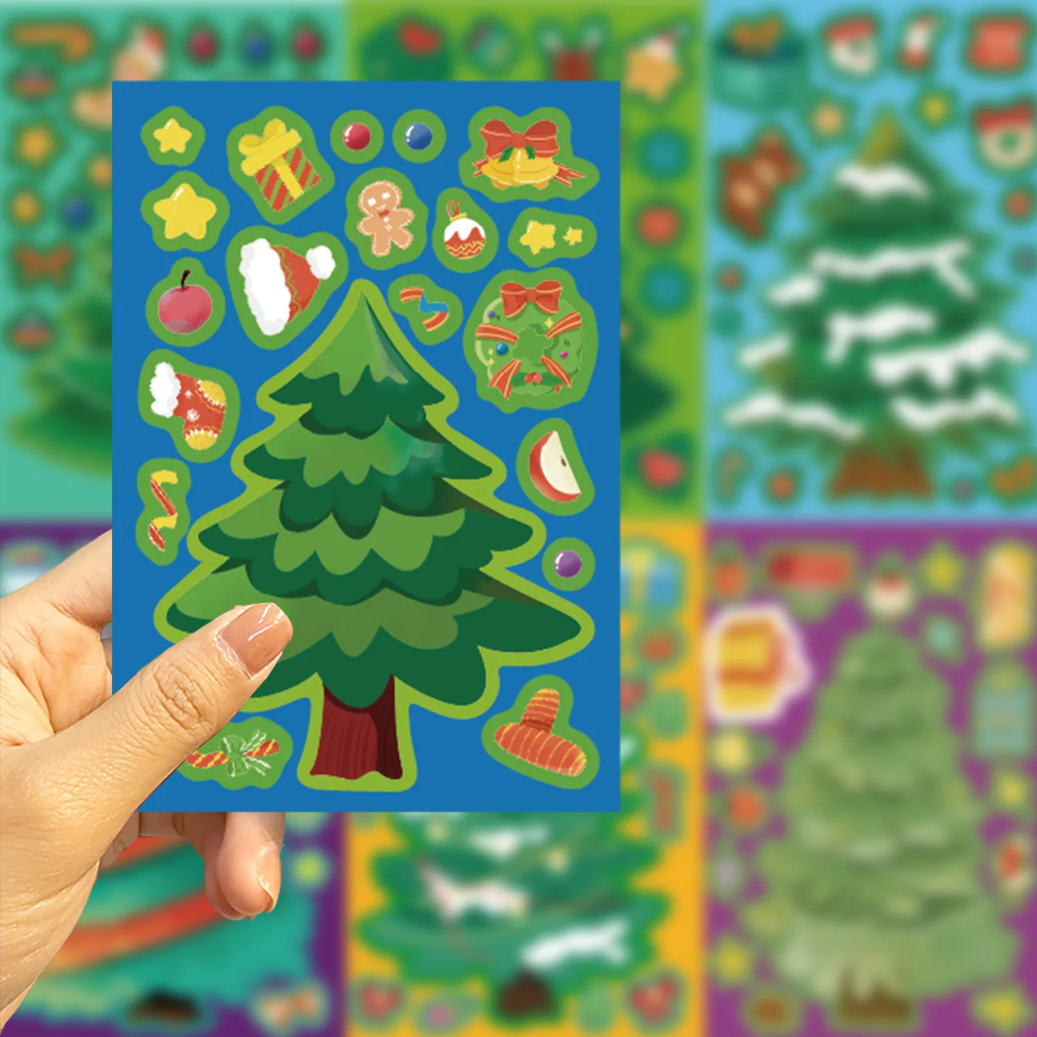 8PCS Puzzle Stickers Christmas Tree Make a Face Stickers DIY Handicrafts Waterproof Stationery Stickers