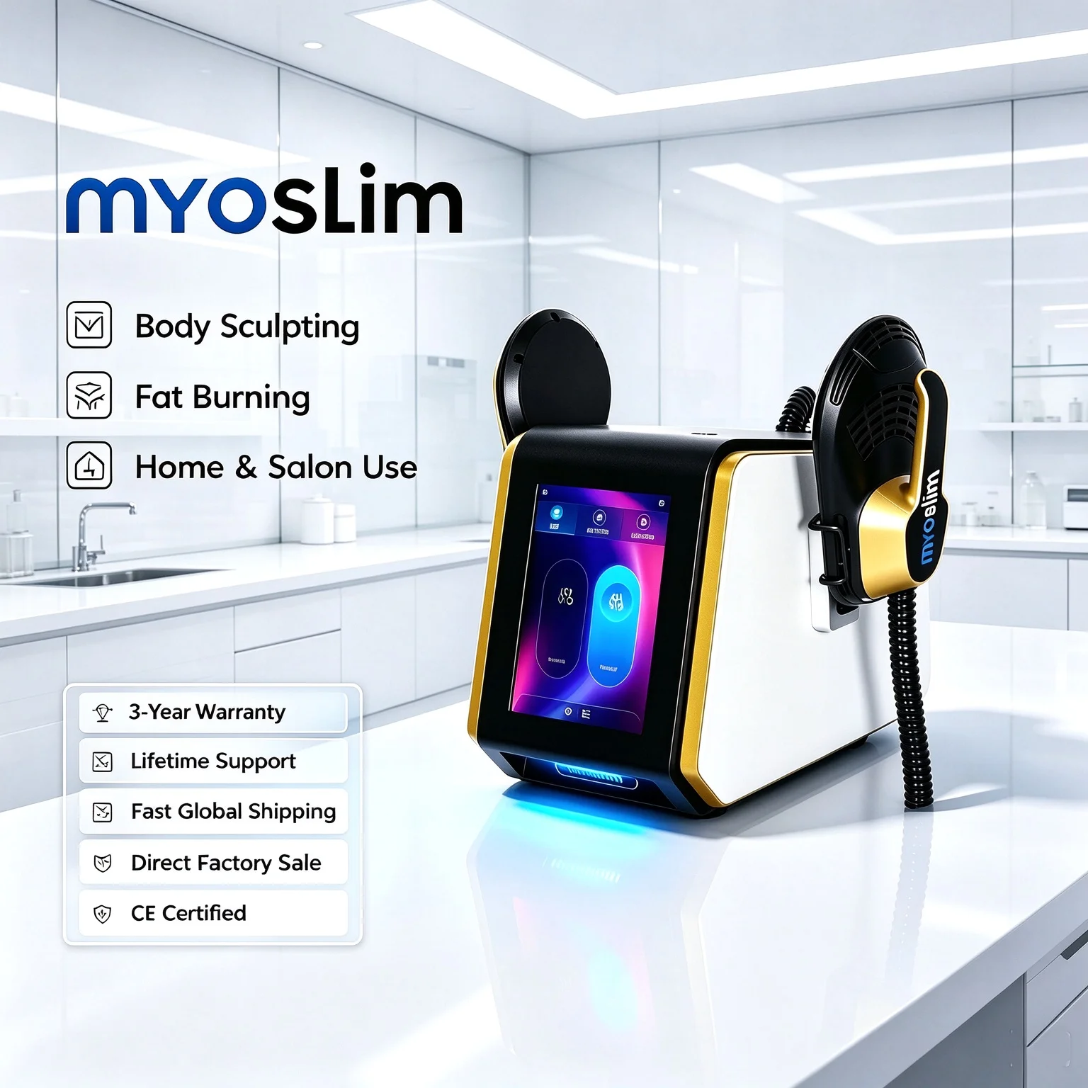 Myoslim New Electromagnetic Muscle Stimulation Machine Body Sculpting RF Fat Burning Device Professional Body Shaping Equipment