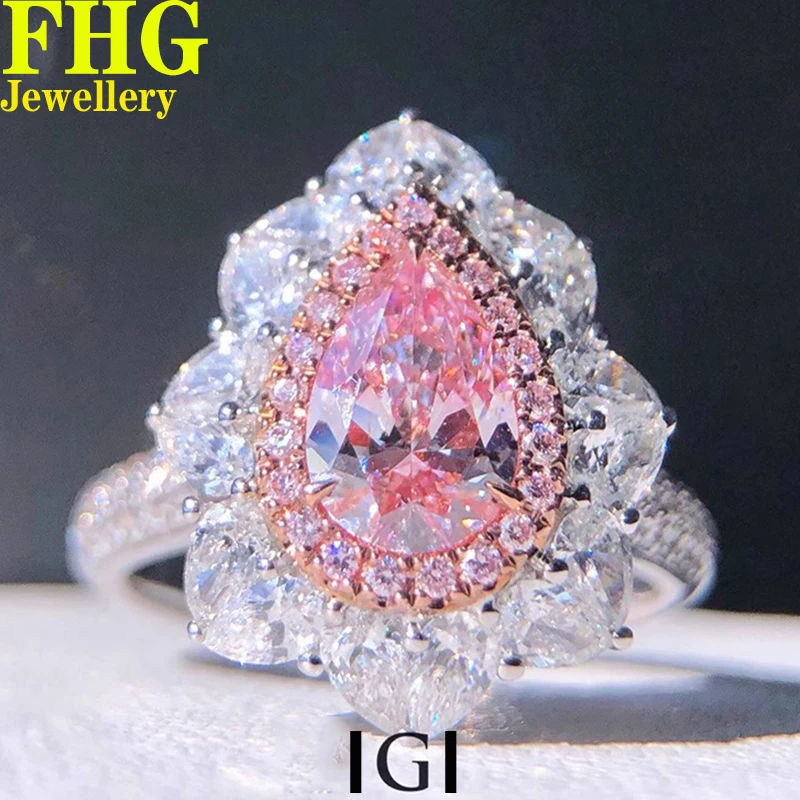 Solid Au750 18K gold Ring CVD/HPHT  Lab Growm Diamond Ring Pink diamond 1Ct white diamonds 1.5Ct Two usage Jewelry Wedding