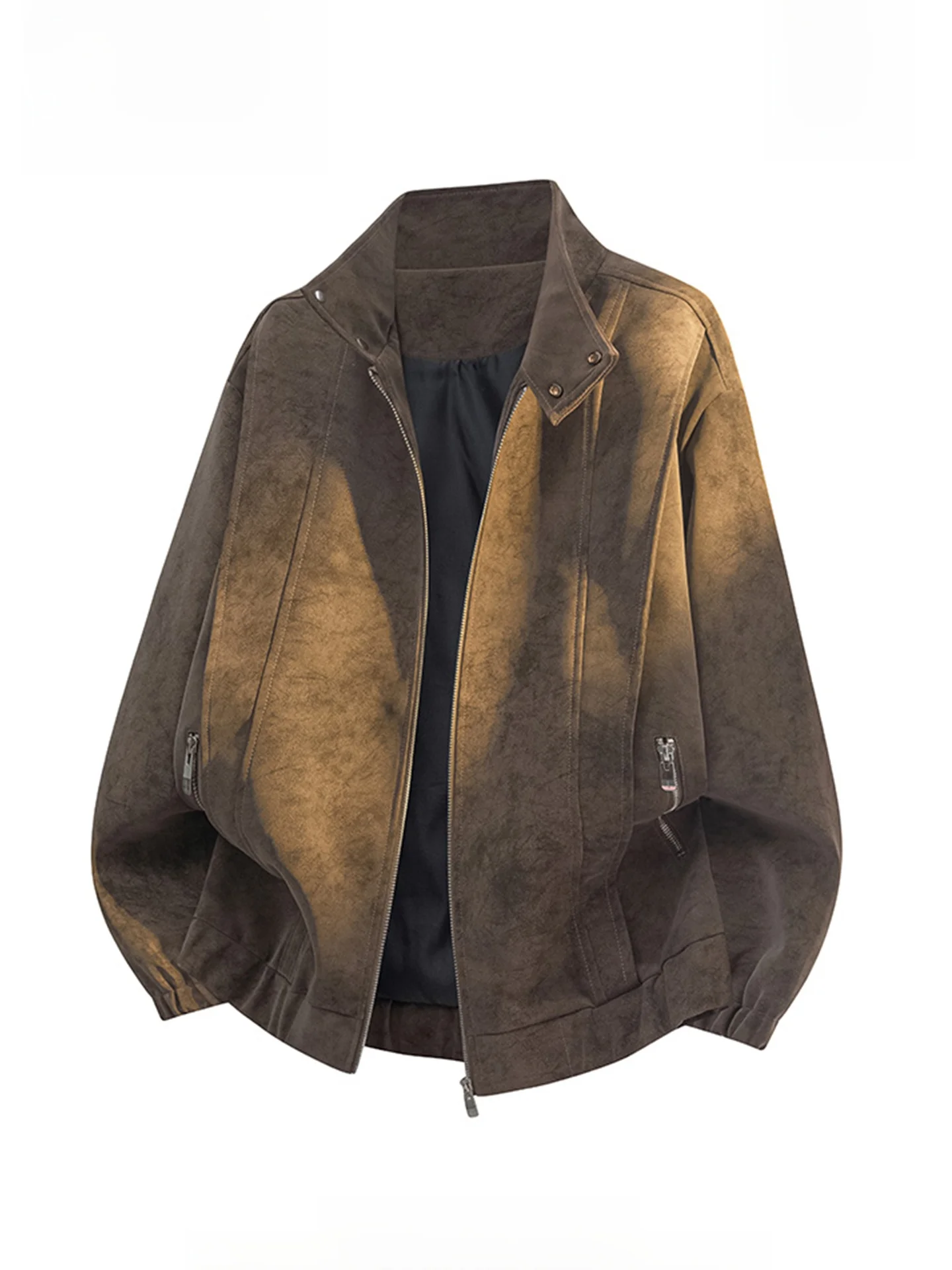 

Tonlion up DO Men's Loose Fit Stand Collar Leather Jaet American Retro Sle Autumn Outerwear Trendy Brand 2025 New