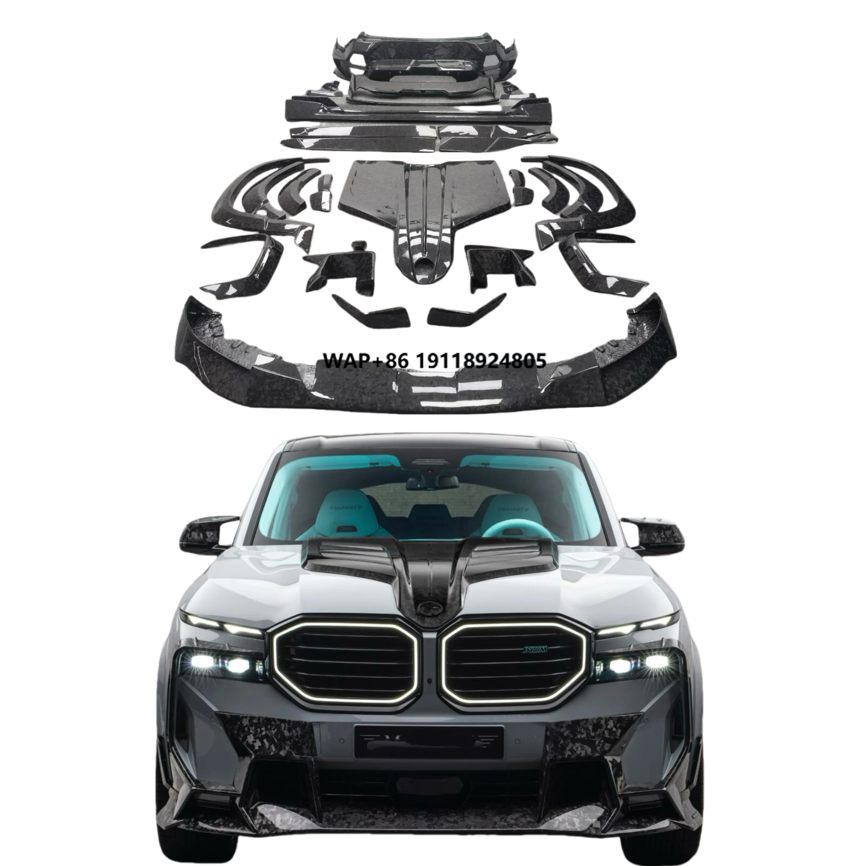 طقم هيكل من ألياف الكربون عالي الجودة طراز MSY لشفة أمامية XM تنورة جانبية غطاء محرك السيارة الخلفي الناشر طقم الجسم الواسع