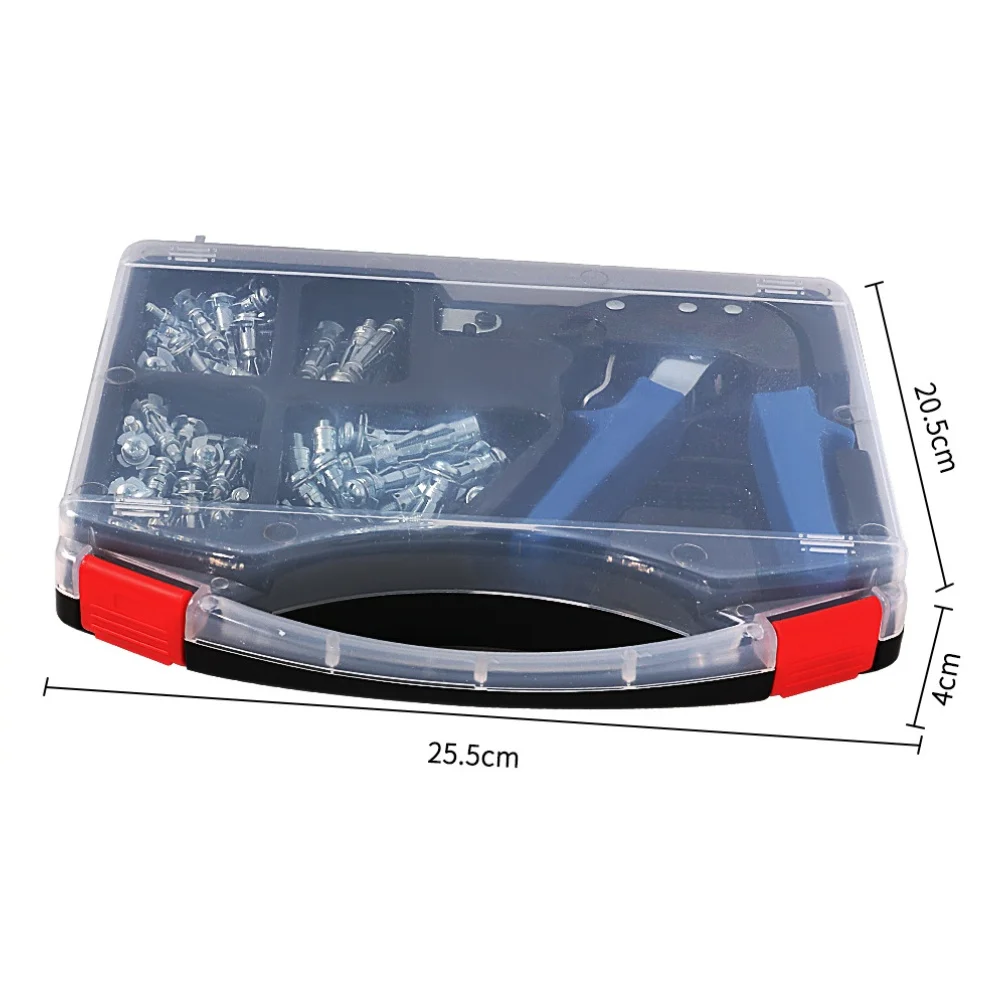 

Набор анкеров для полых стен для гипсокартона с заклепочной машиной из углеродистой стали. Быстрая установка включает в себя несколько размеров.