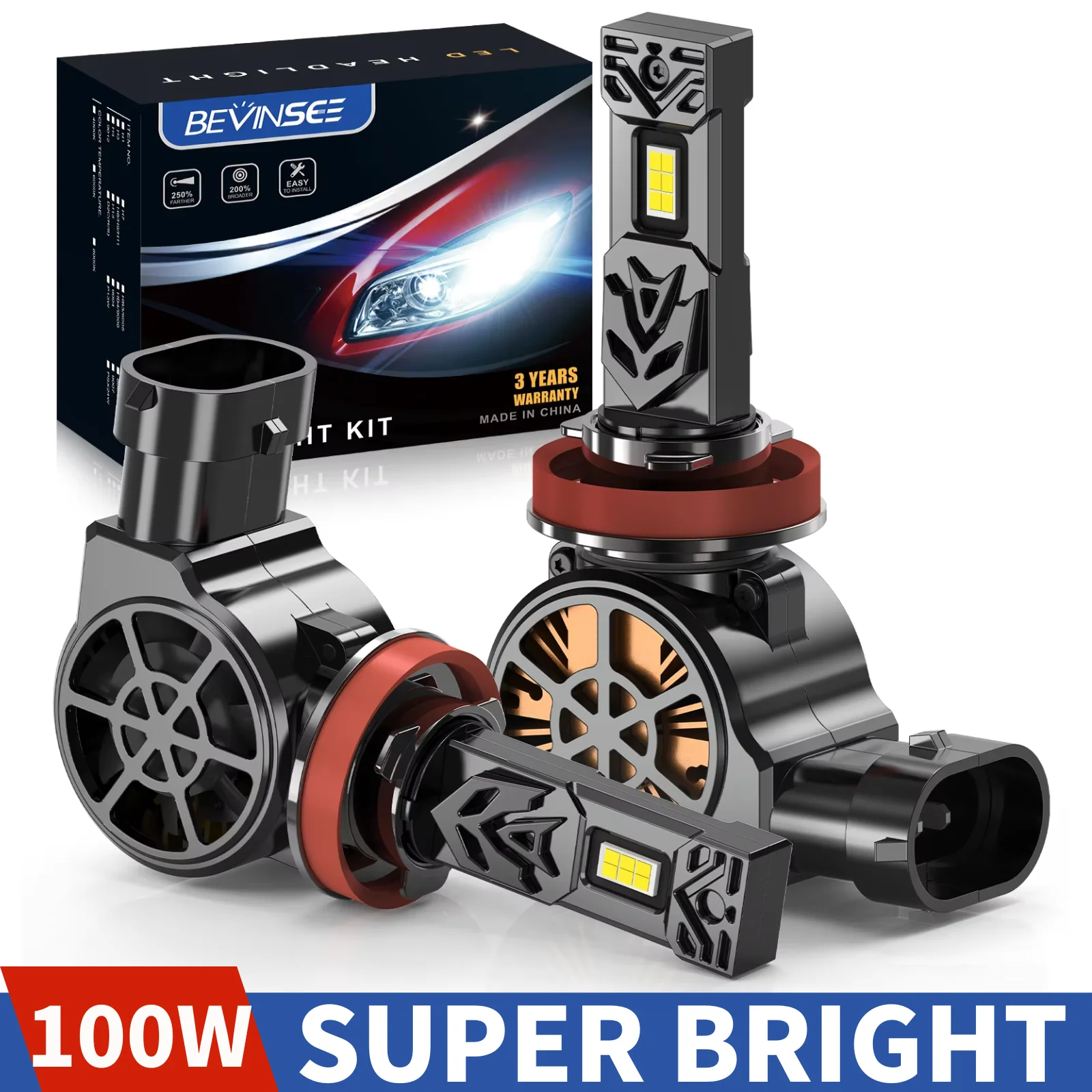 BEVINSEE H11 H8 H9 Светодиодные противотуманные фары CANBUS H4 H7 9005 HB3 9006 HB4 9012 HIR2 Светодиодные лампы для фар с защитой от мерцания 100 Вт 20000LM высокая мощность сверхъяркая светодиодная фара 12 В