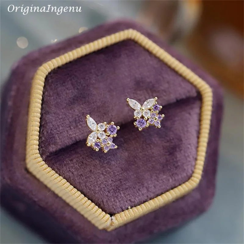 

Solid 9K Gold Butterfly Earrings Dainty Amethyst Earrings Yellow Gold Boho Women Jewelry 9K Gold Tarnish Resistant Fine Jewelry