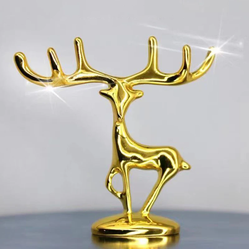 Fashion Elk Deer Statue Reindeer Art Figurine Handicraft Home Ornament Desktop Decoration Car Interior Christmas Gift