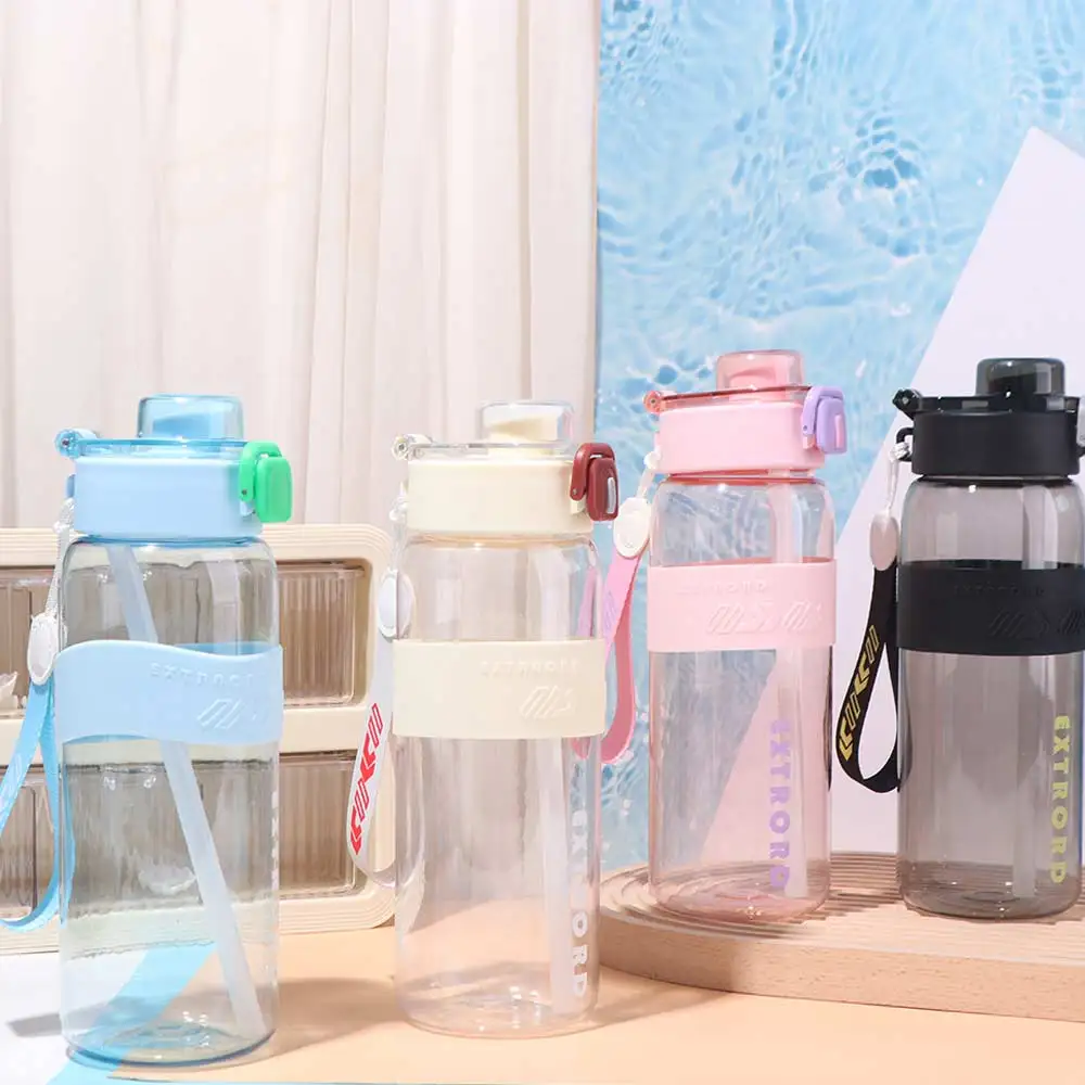 PC 800ml زجاجة مياه رياضية سعة كبيرة مانعة للتسرب كوب بلاستك ملون مقبض محمول مقاومة للسقوط غلاية رياضية خارجية