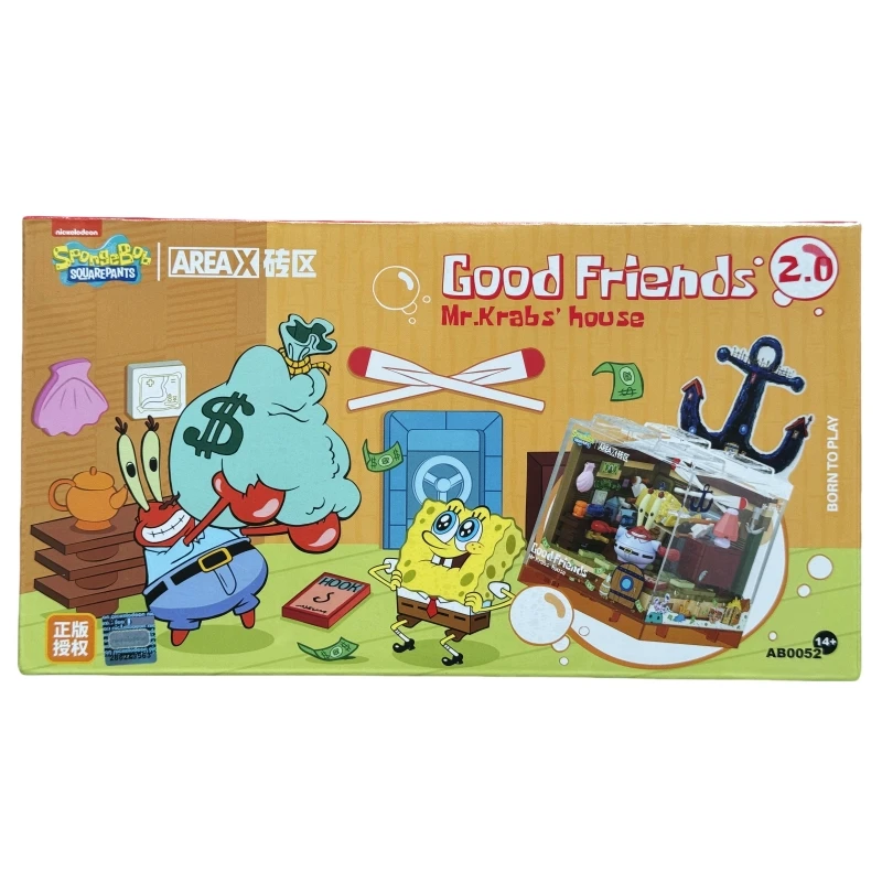 Kotak Asli DIY Anime SpongeBob SquarePants Rakitan Blok Bangunan Model Figur Mainan Krusty Krab Anchor House Hadiah Anak-anak