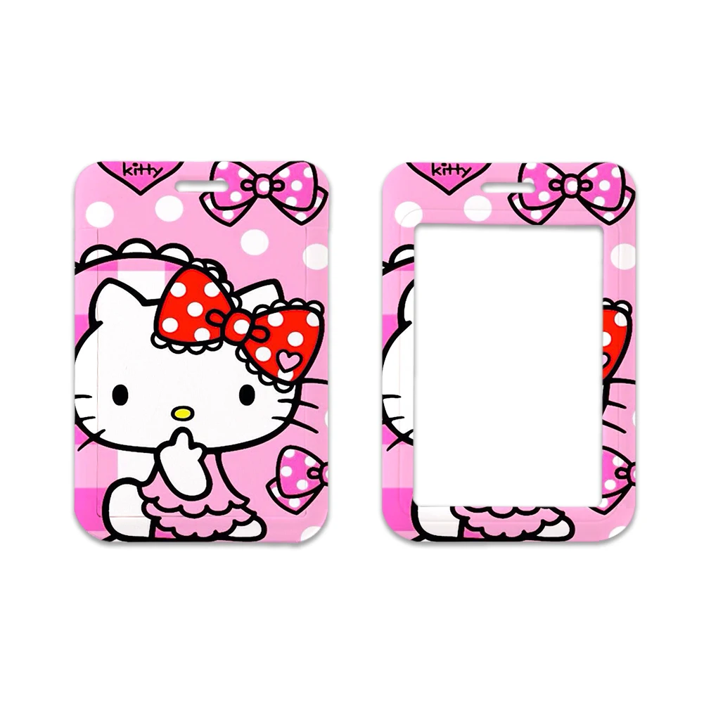 Hello Kitty Sanrio ID Badge Holder com colhedor para meninas, escritório e escola, titulares de cartões de crédito, alça de pescoço, chaveiro, personalizado