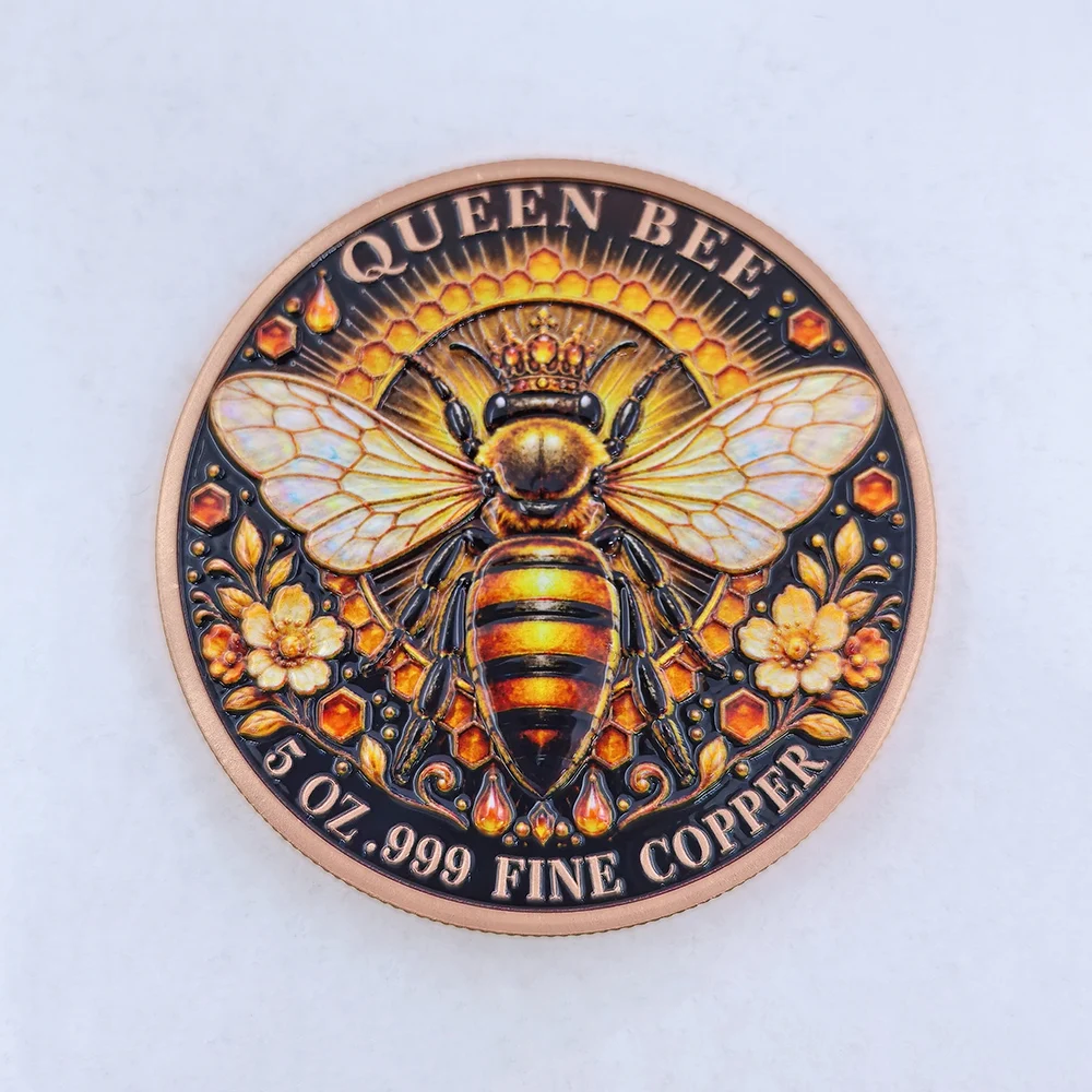 5 OZ .999 Fine Copper Queen Bee Round Commemorative Coin Yin Yang Symbol Harmony Of The Hive Art Medal Collectible Gift