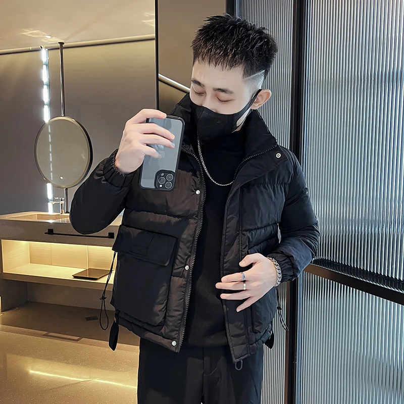 

Утепленная куртка Slim Fit из хлопка с пуховым наполнителем, маленький размер, молодежная повседневная зимняя куртка с коротким рукавом, на молнии, для мужчин