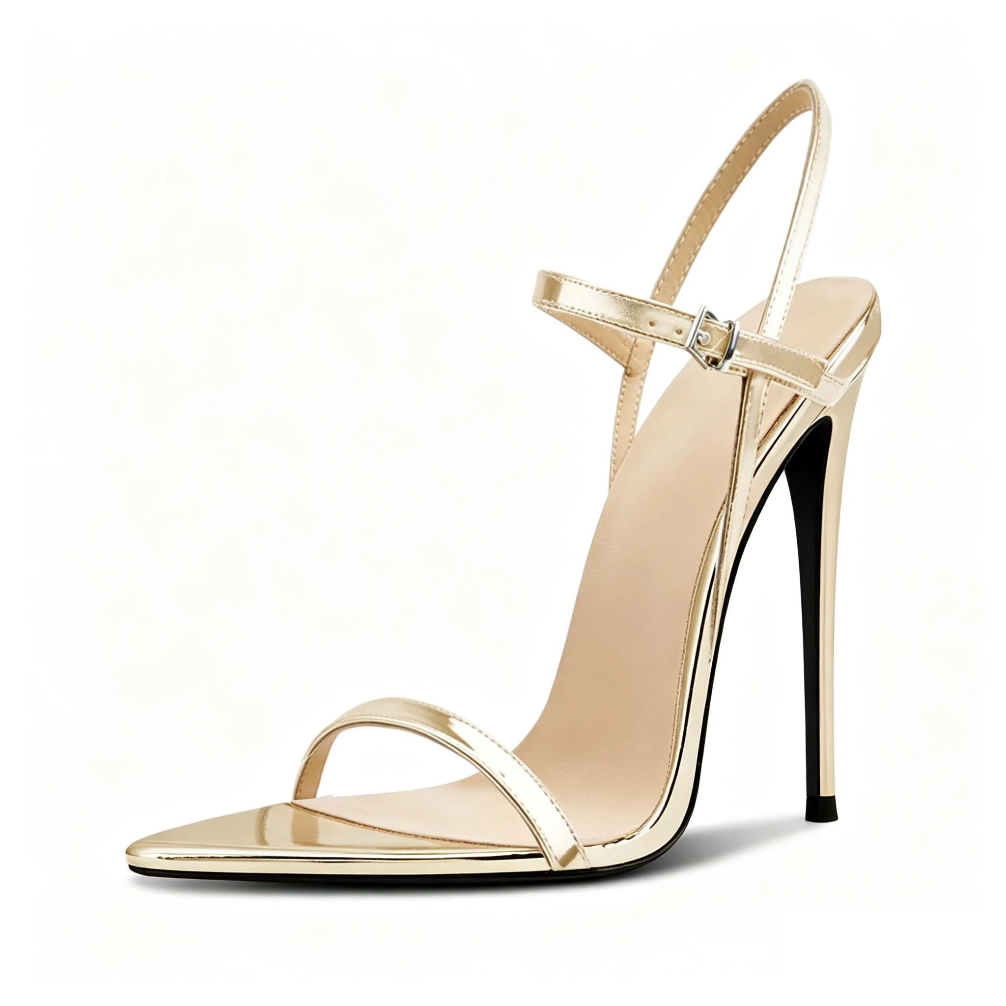 new  10/12/13 cm white high heels, ladies' pointed-toe ultra-thin and single-buckle lace-up style, large-sized lace-up sandals