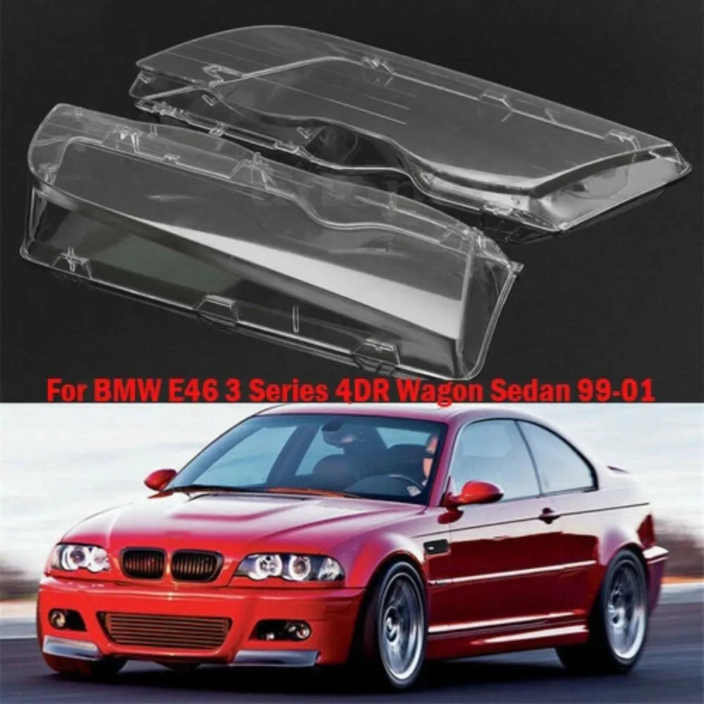 For BMW E46 4 Door 3-Series 1998 - 2001 Lampshade Bright Shell Head Lamp Lens Covers Pair Car Headlight Cover