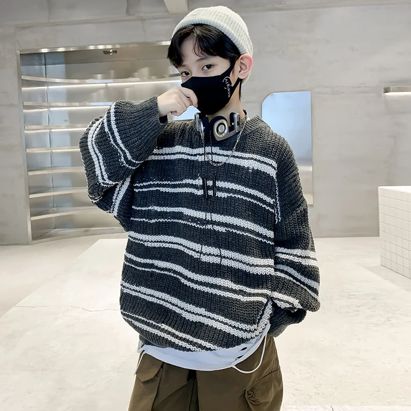 

New Arrivals Boys Sweaters Fashion Striped Pullover Knit Kids Clothes Autumn Winter Tops Children O-Neck Sweaters Clothing 6-14