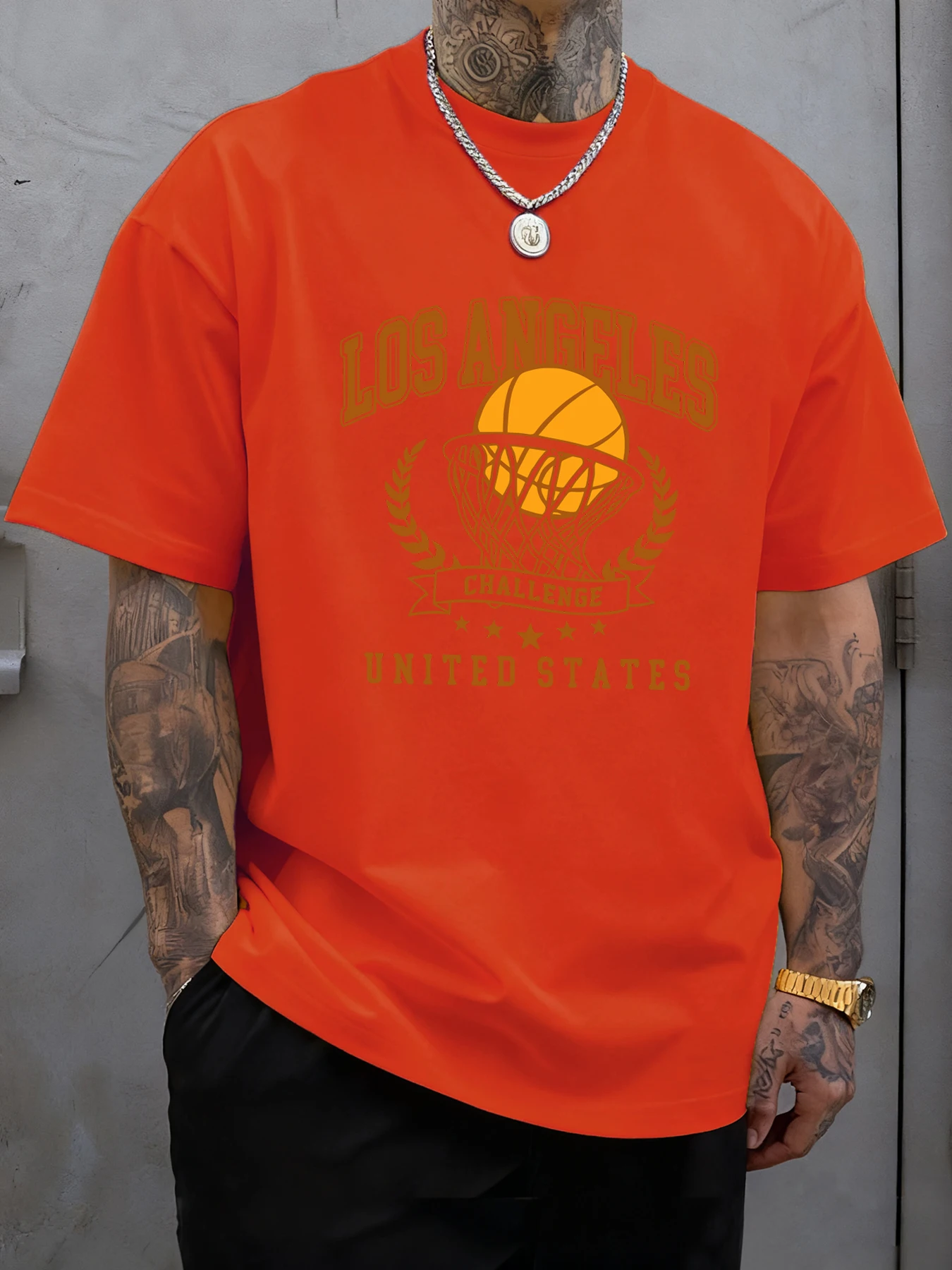 Los Angeles Basketball Challenge Druck Herren T-Shirts Weiches O-Ausschnitt T-Shirt Baumwolle Mode Kurzarm Oversize Sommerkleidung