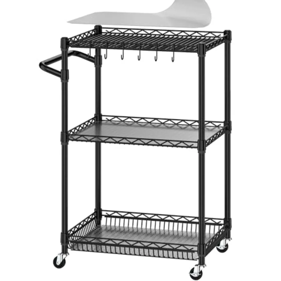 

Трехъярусная тележка на колесах, металлическая универсальная тележка для хранения, сверхпрочная проволочная тележка для кухни, подачи еды и продуктов, с 3 полками