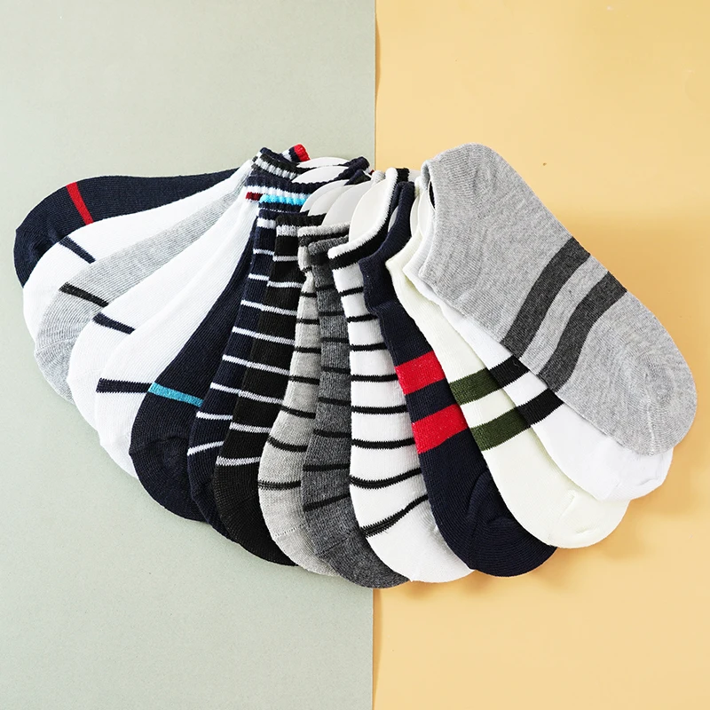 

10 Pieces=5 Pairs/lot Men Socks Mesh Breathable Short Casual Socks Summer Cottonfashion Stripes Street Ankle Socks Set Meias