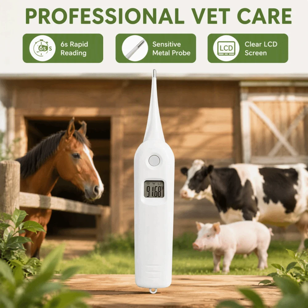 ABS Veterinary Thermometer White LCD Display Screen Livestock Thermometer Portable Fast Reading Electronic Thermometer Horses