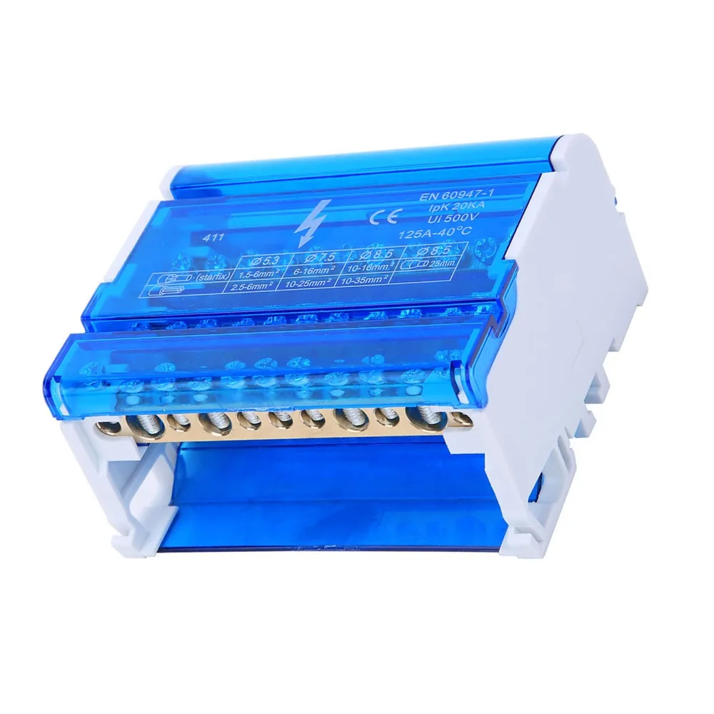 

Распределительная коробка клемм 411, 4-уровневая однофазная клеммная колодка, распределительная коробка, 4 в, 40 выходов, 125 А, 500 В, электрическая коробка