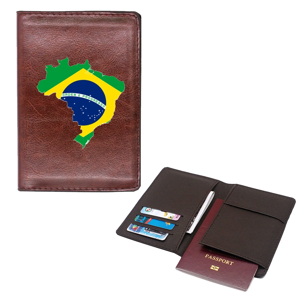 Funda de pasaporte clásica con bandera de mapa de Brasil para hombres y mujeres, tarjetero de identificación delgado de cuero, tarjetero de viaje, billetera de bolsillo, monedero, nueva llegada