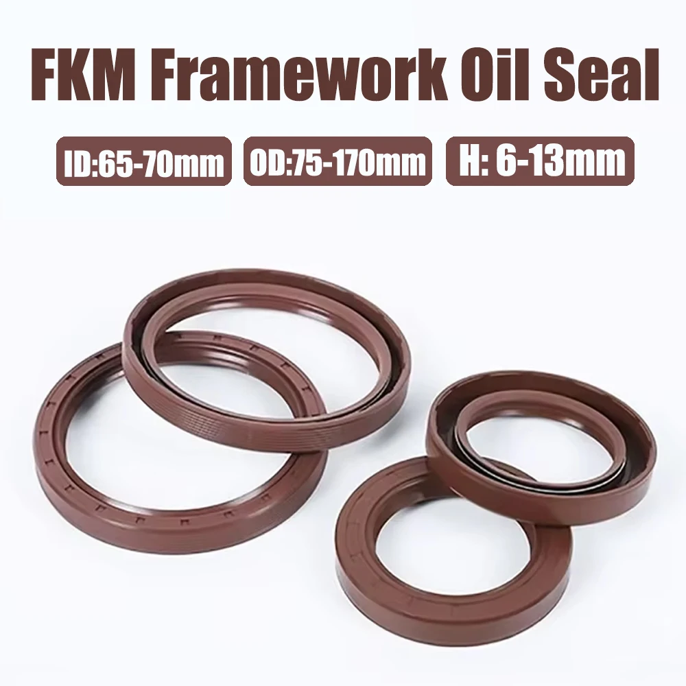 ID:65-70mm OD:75-170mm H:6-13mm FKM Framework Oil Seal Fluoro Rubber Gasket Rings Cover Double Lip with Spring for Bearing Shaft