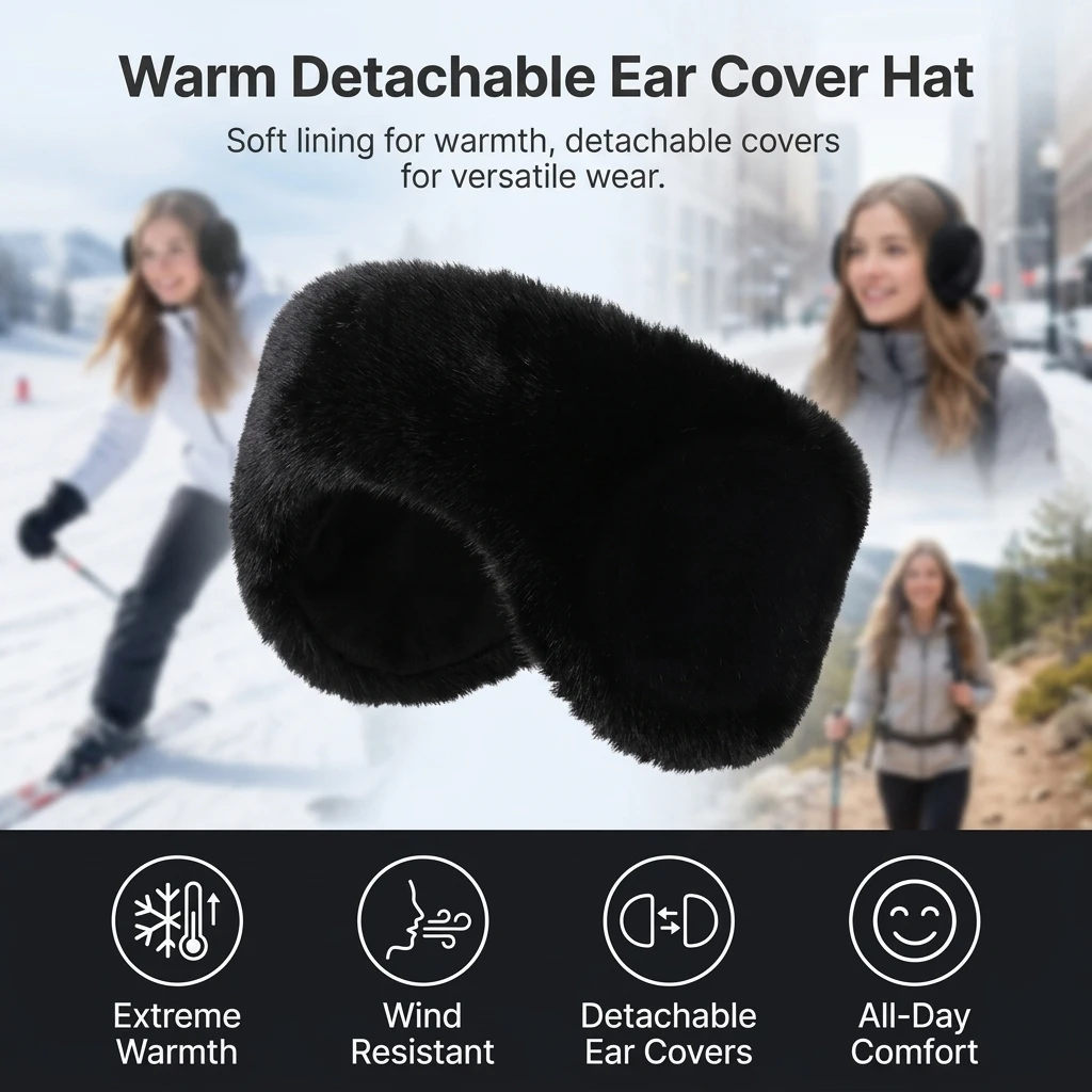 1pc Ear Flap Hat Faux-Rabbit Fur for Winter Outdoor Commute Warm Plush Lined Windproof Cap for Women Skiing Travel Gear