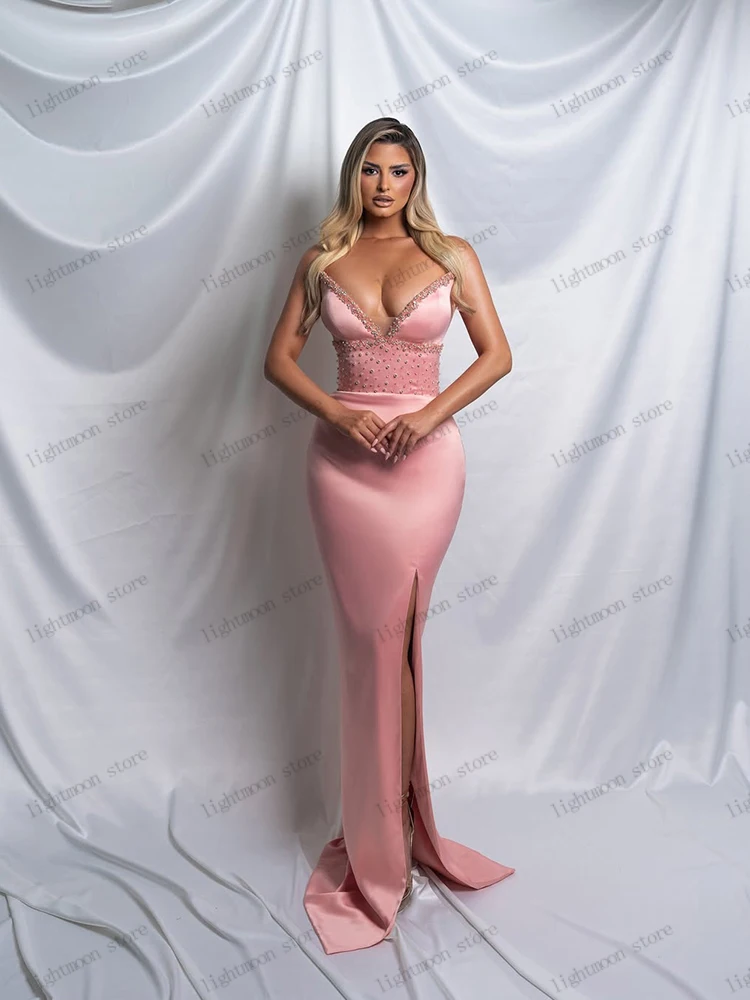 Klassieke galajurken Elegante avondjurk Glamoureuze gewaden Eenvoudig satijn Hoge split Vloerlengte Vestidos De Gala Aangepast 2025