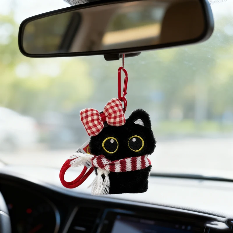 

Модный креативный брелок-подвеска в стиле Ins: милый вязаный котик с шарфом, мягкий плюшевый брелок-котик черного цвета