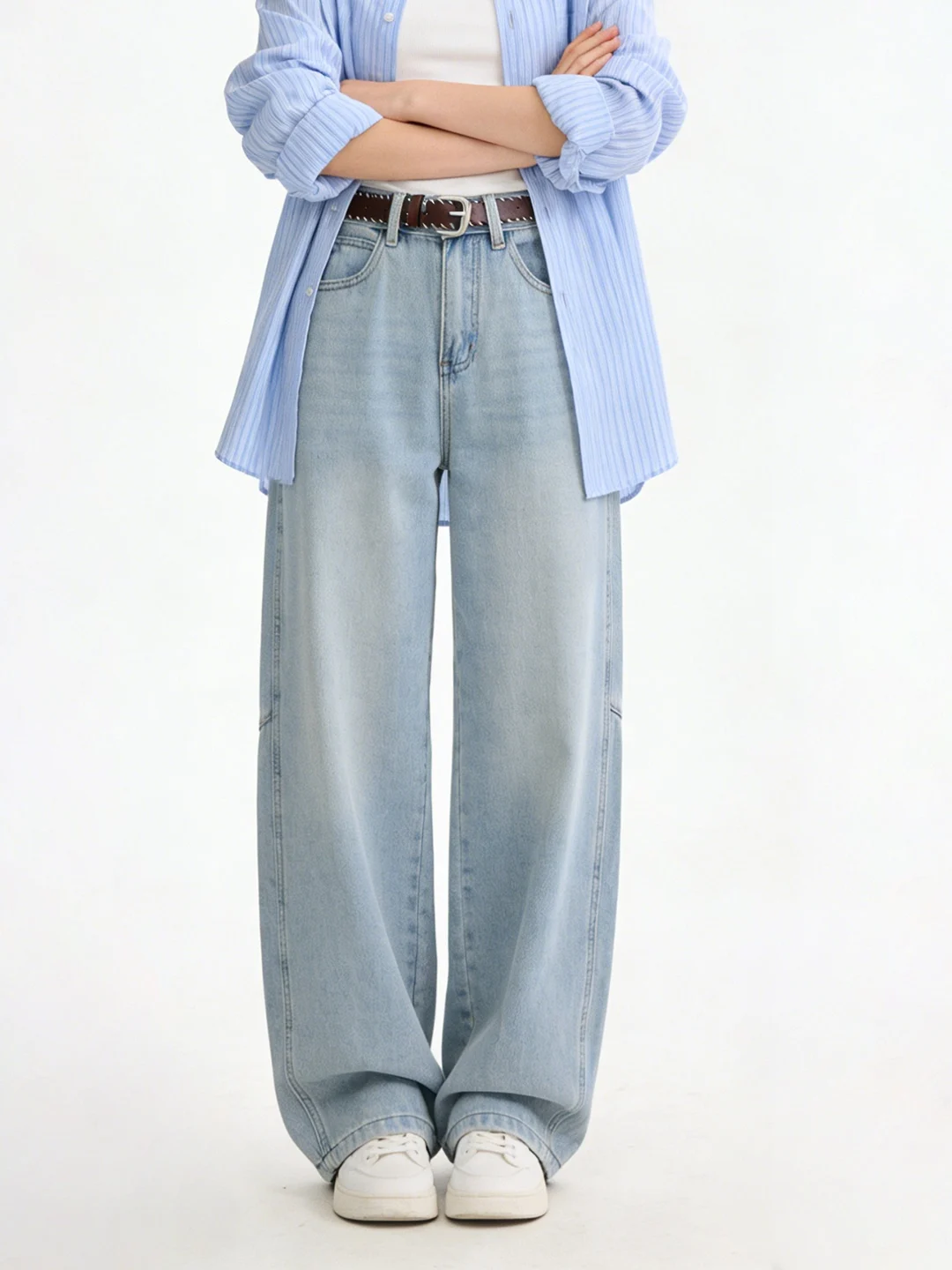 

Корейские джинсы свободного кроя с широкими штанинами, высокой талией и декоративными карманами, универсальные брюки-кюлоты, удобные для весеннего повседневного образа