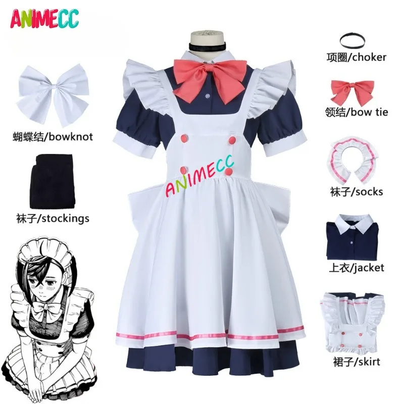 

ANIMECC S-2XL Ayase Momo Косплей Парик Горничной Аниме DANDADAN Косплей Сексуальное Платье Хэллоуин Вечерние Наряды для Женщин Плюс Размер