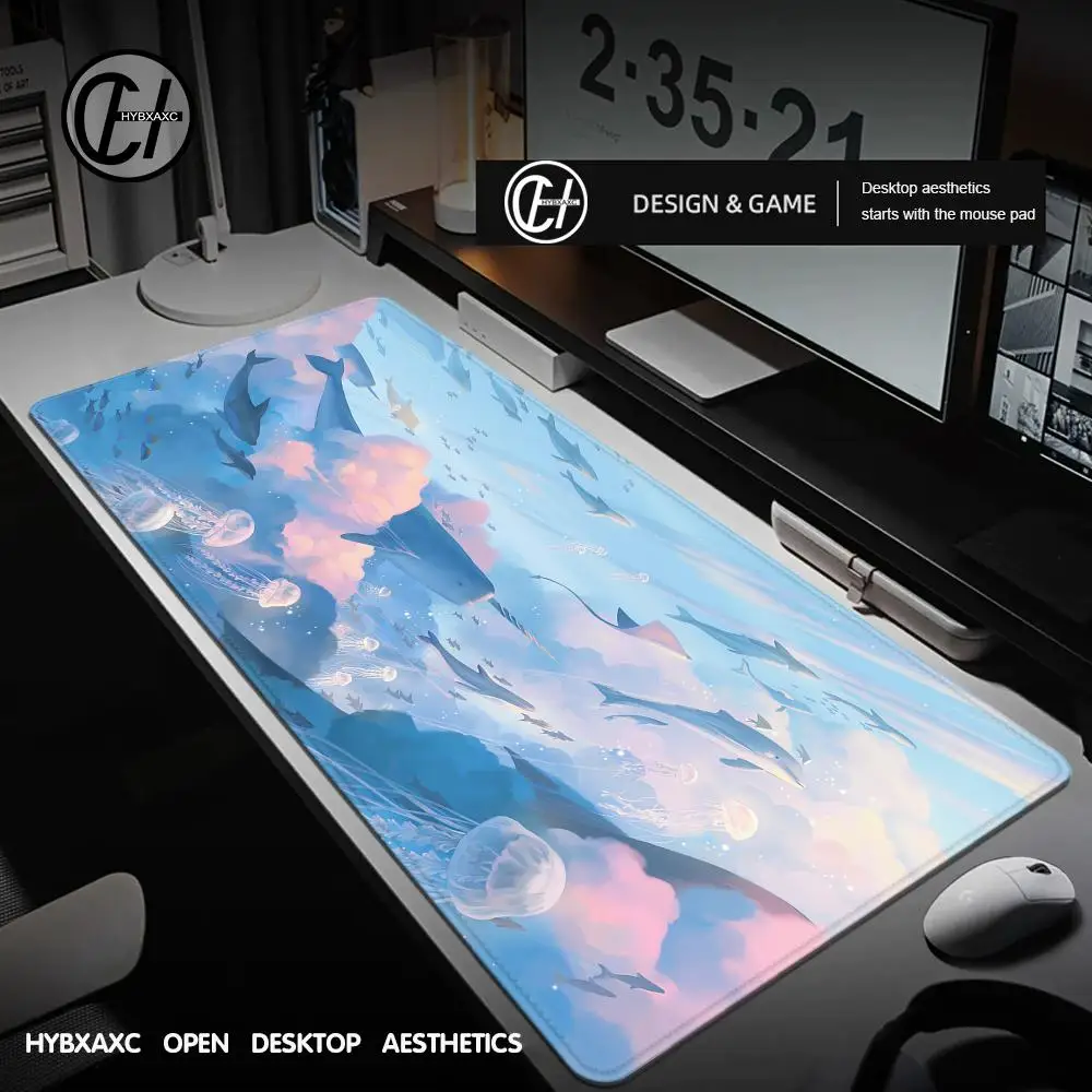 

1pc Pastel Clouds Mouse Pad XXL Large Gaming Accessories Office Gamer Keyboard Desk Mat Non-Slip Laptop cute whale pink Mousepad