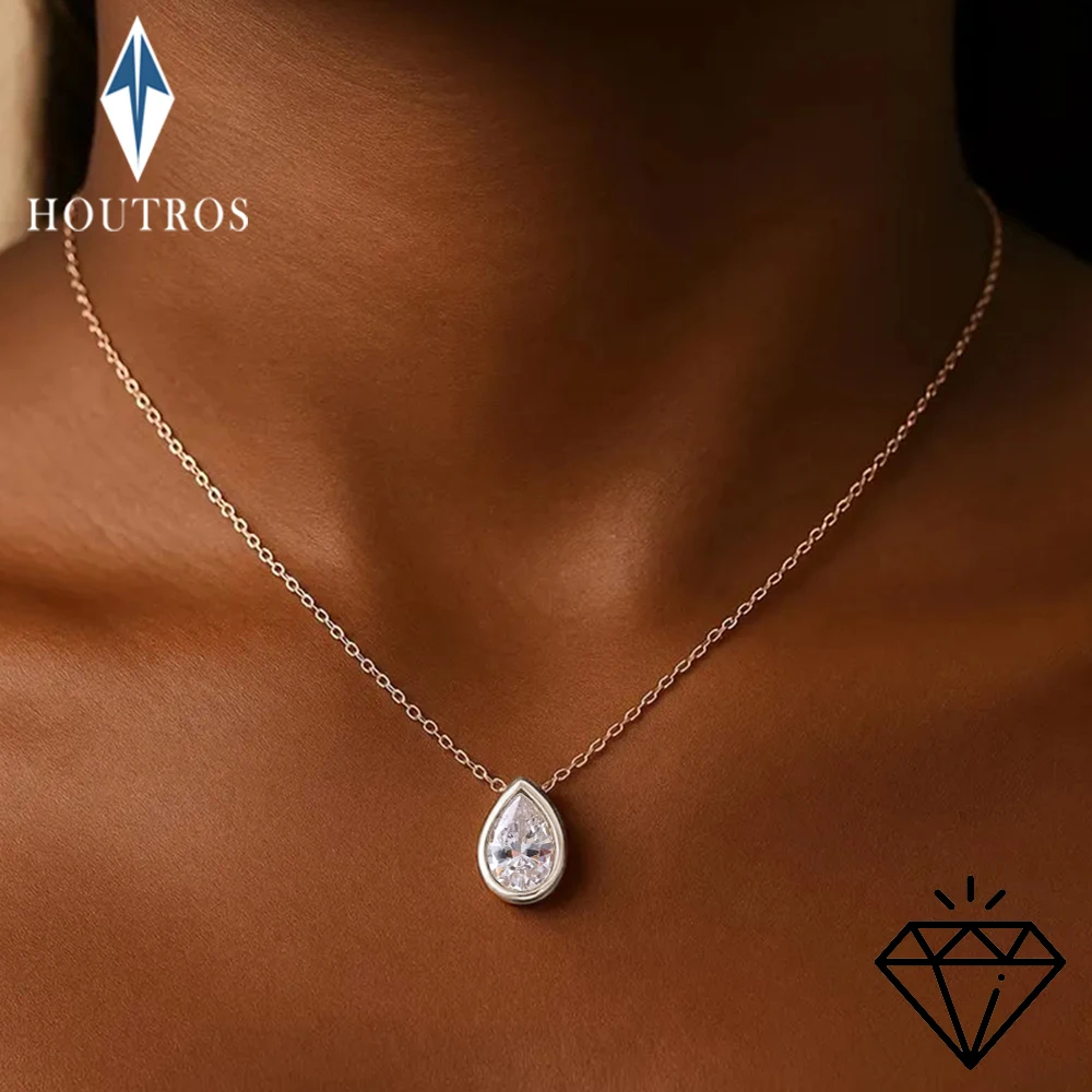 

Bezel Set 1-4CT Pear Moissanite Solitaire Necklace for Women Teardrop Diamond Pendant Birthday Gift 925 Sterling Silver Jewelry