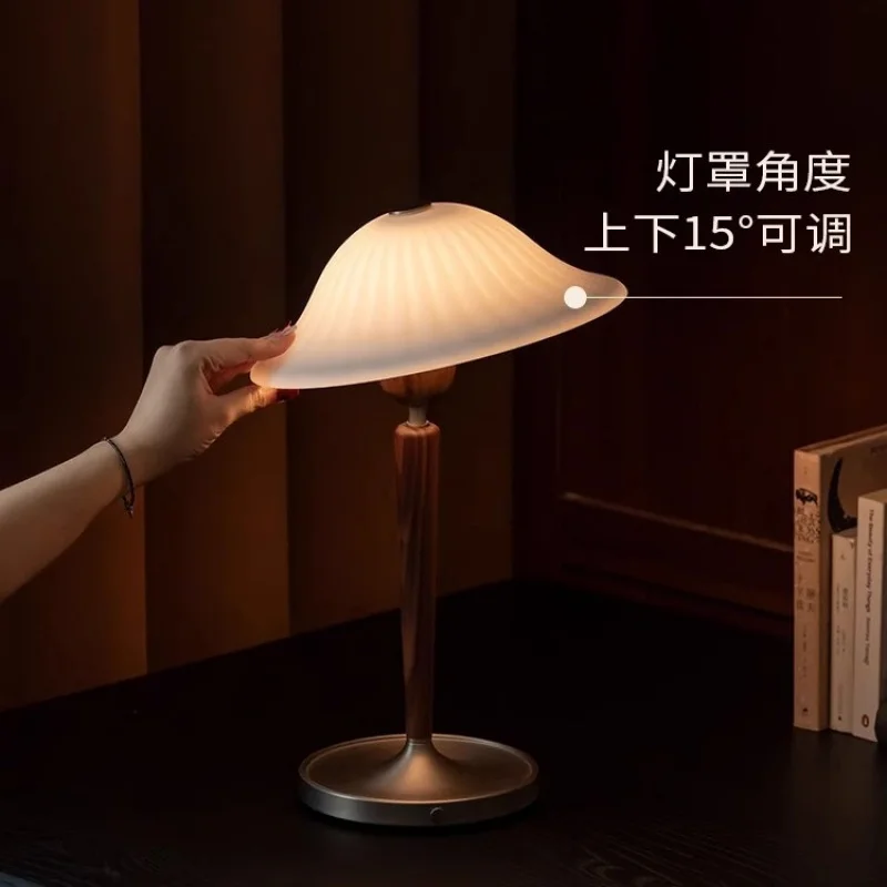 -Border Small Round Table Lamp Retro Rechargeable Table Lamp Glass Atmosphere Bedside Bedroom