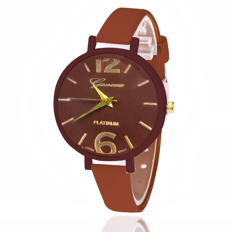 

WOKAI high quality fashion casual ladies large dial small strap leather strap quartz watch women's simple style student clock