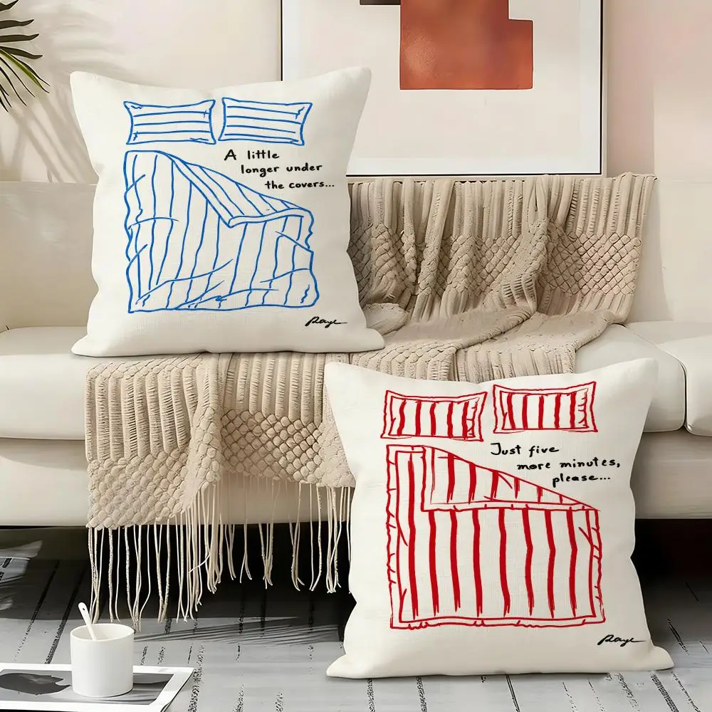Just Five Minutes Art Cushion Cover Natural Linen Organic Fabric Double-Sided Printing Sofa Home Decor Gift Pillow Cover