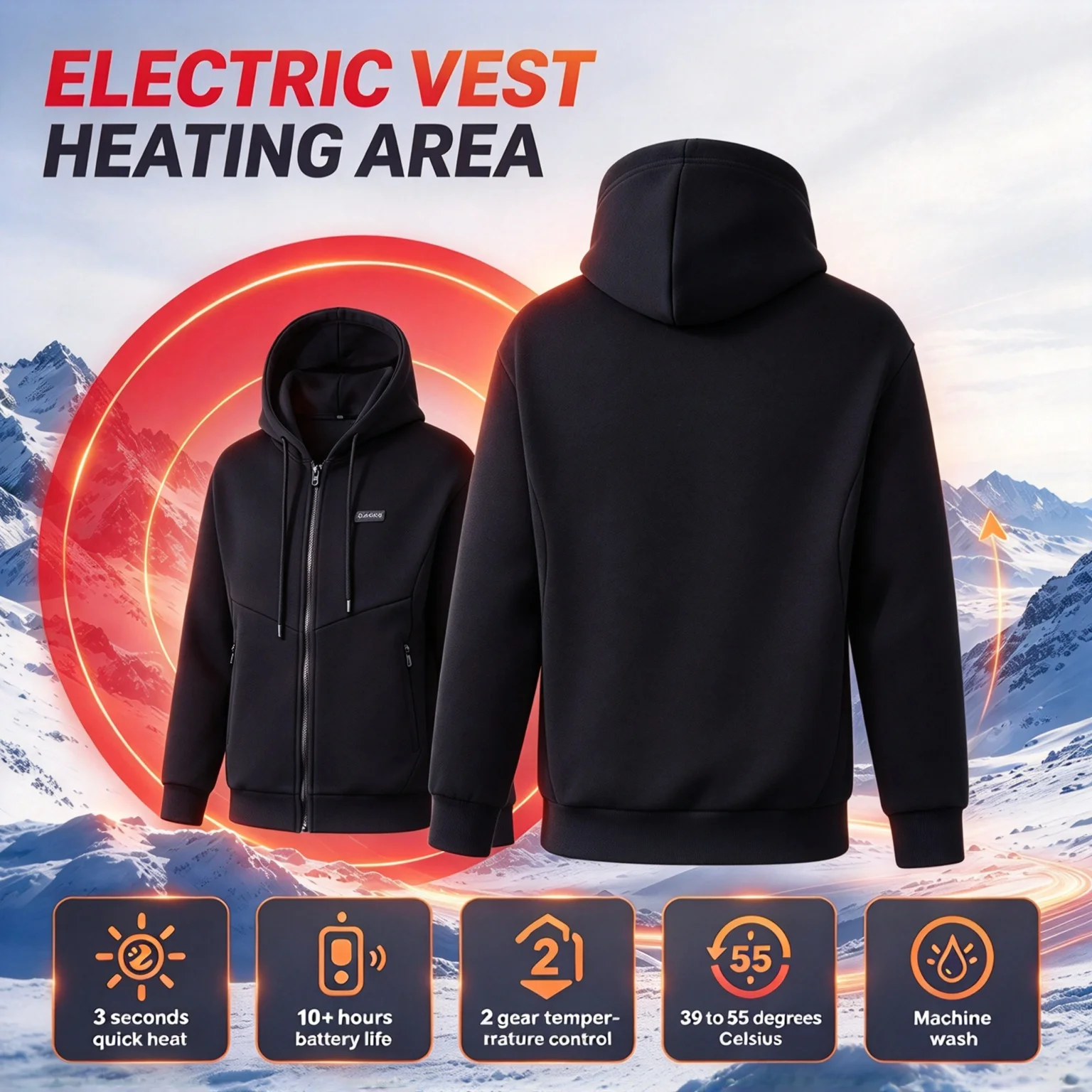 Unisex Smart Heated Hoodie, 23 Zone Heating, Couple Matching Style, Outdoor Wear Constant Warmth Electric Heating Sweatshirt