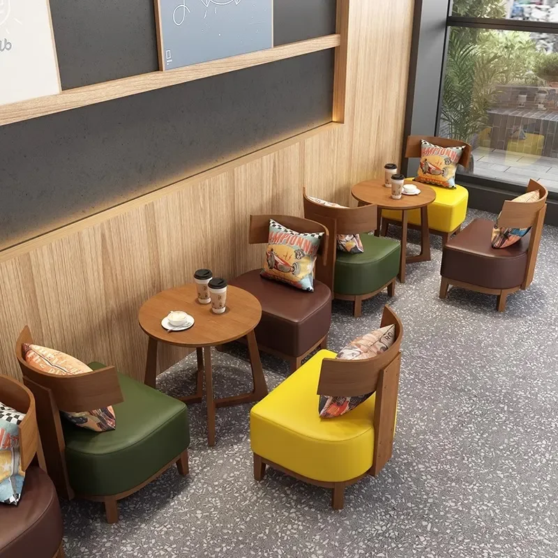Simple Style Cafe Table and Chair Set for Milk Tea Shop Book Bar Western Restaurant Leisure Card Seat Sofa