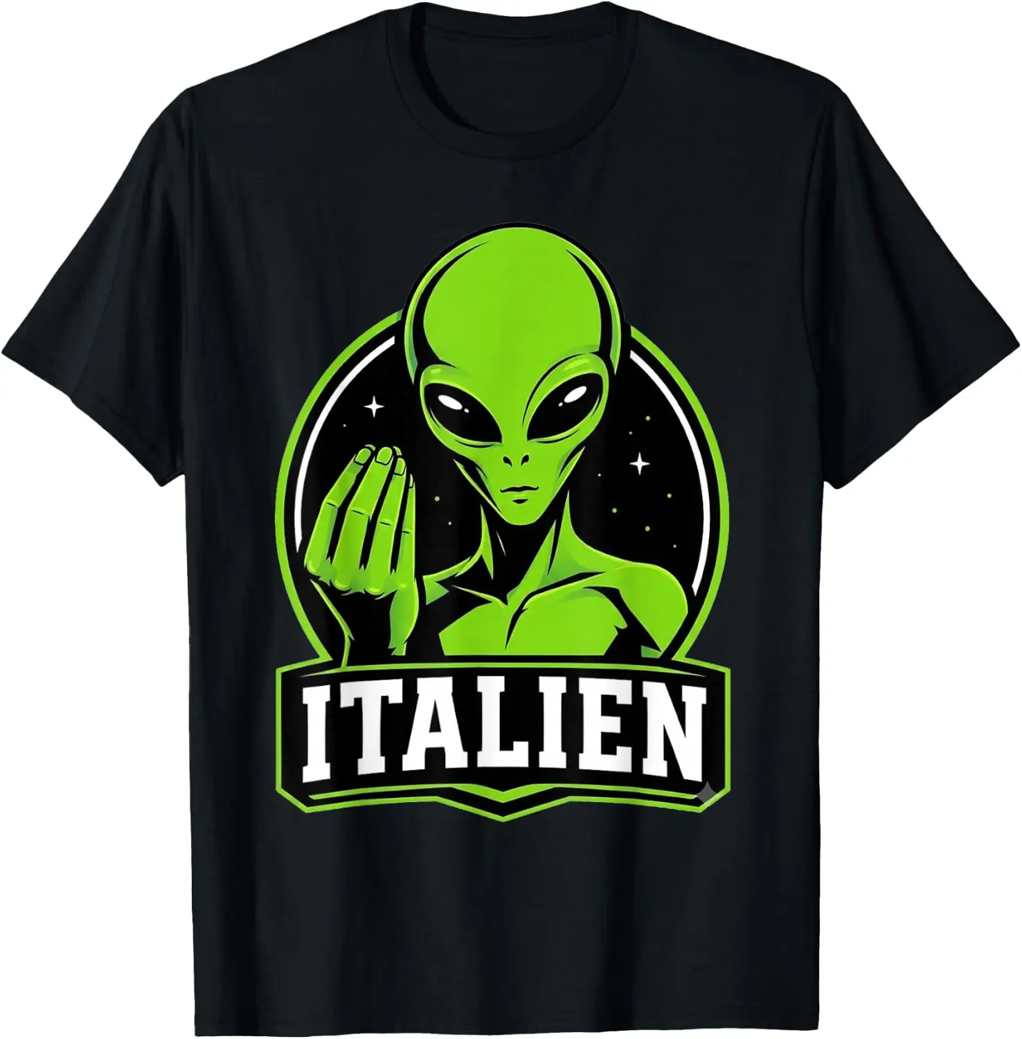 Italien Alien Italian Hand Gesture Sci Fi T-Shirt Stylish, Breathable, 100% Cotton Short-Sleeve Tee With Fun, Humorous