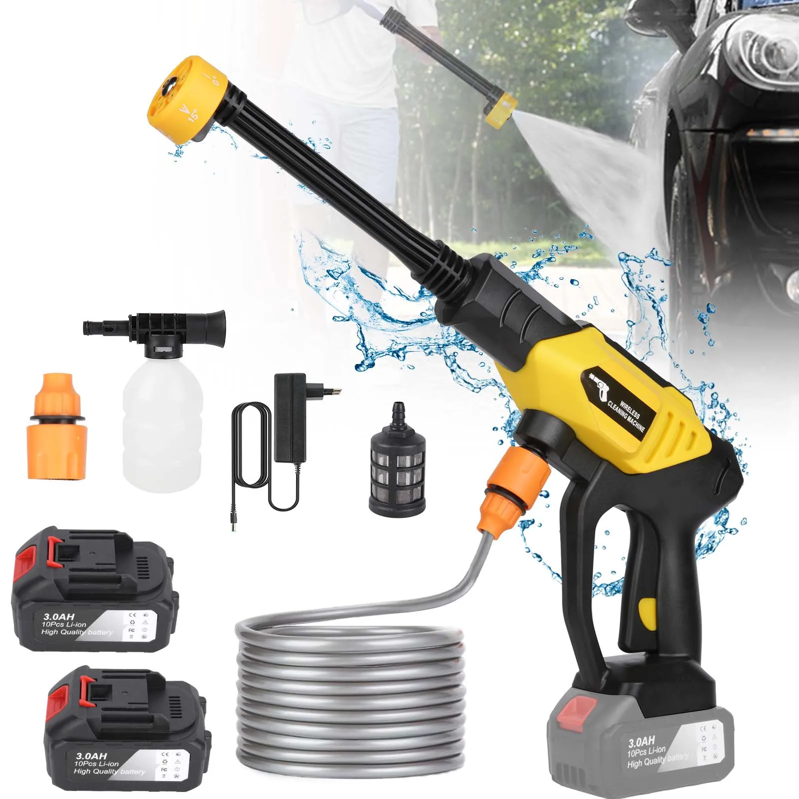 Nettoyeur haute pression électrique 6 en 1 avec 2 batteries, pistolet à eau pour lavage de voiture, outils d'irrigation de jardin pour batterie Makita