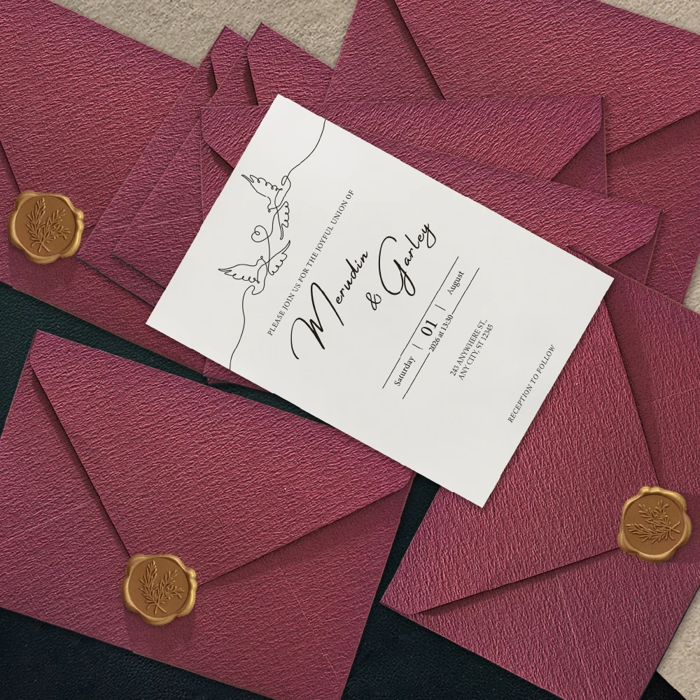 

5/10/20PCS Customized Personalized Wedding Invitation Cards with Handmade Burgundy Red Envelopes And Finished Wax Seals